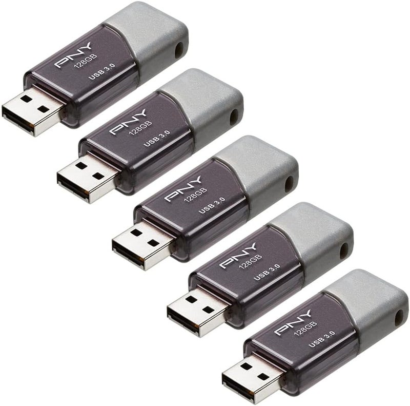 PNY 128GB Turbo Attaché 3 USB 3.0 Flash Drive 5-Pack – Grey, P-FD128X5TBOP-MP, 100MB/s, Light-Weight Durable - Data Storage and Transfer - Image 1